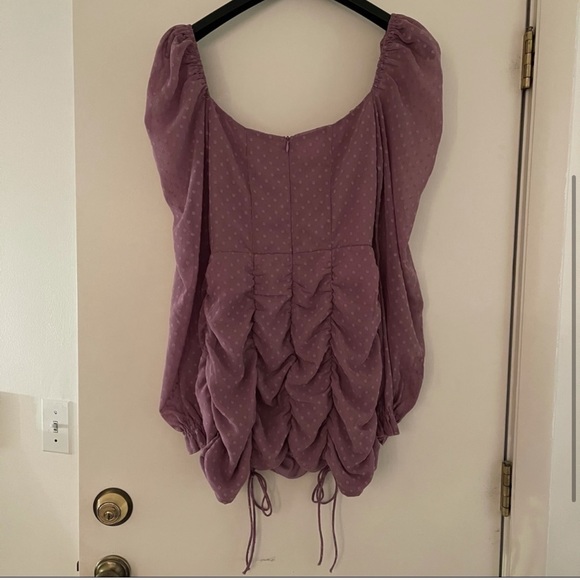 lucy in the sky purple polka dot mesh corset style peasant dress w puff sleeves - Picture 3 of 4